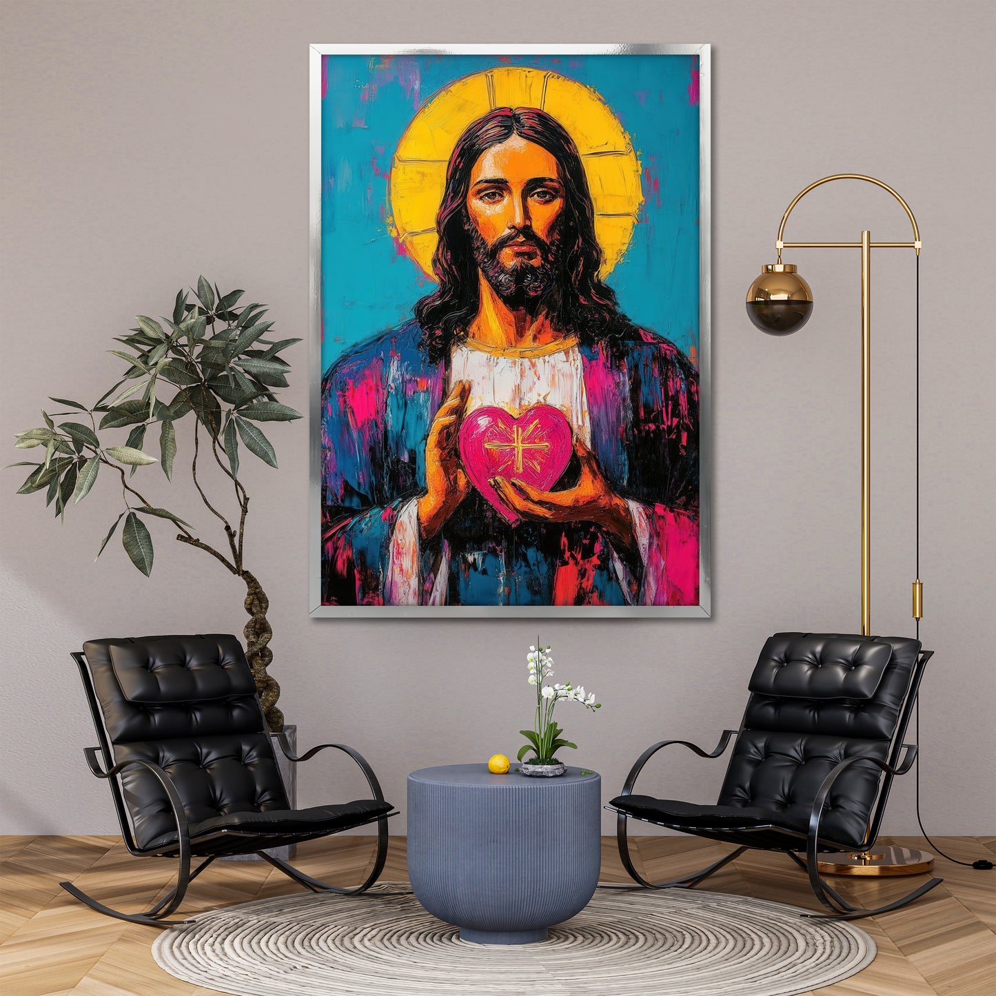 Sacred Heart of Jesus Wall Art - Colorful Pop Art Christ Painting