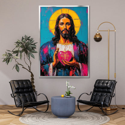 Sacred Heart of Jesus Wall Art - Colorful Pop Art Christ Painting