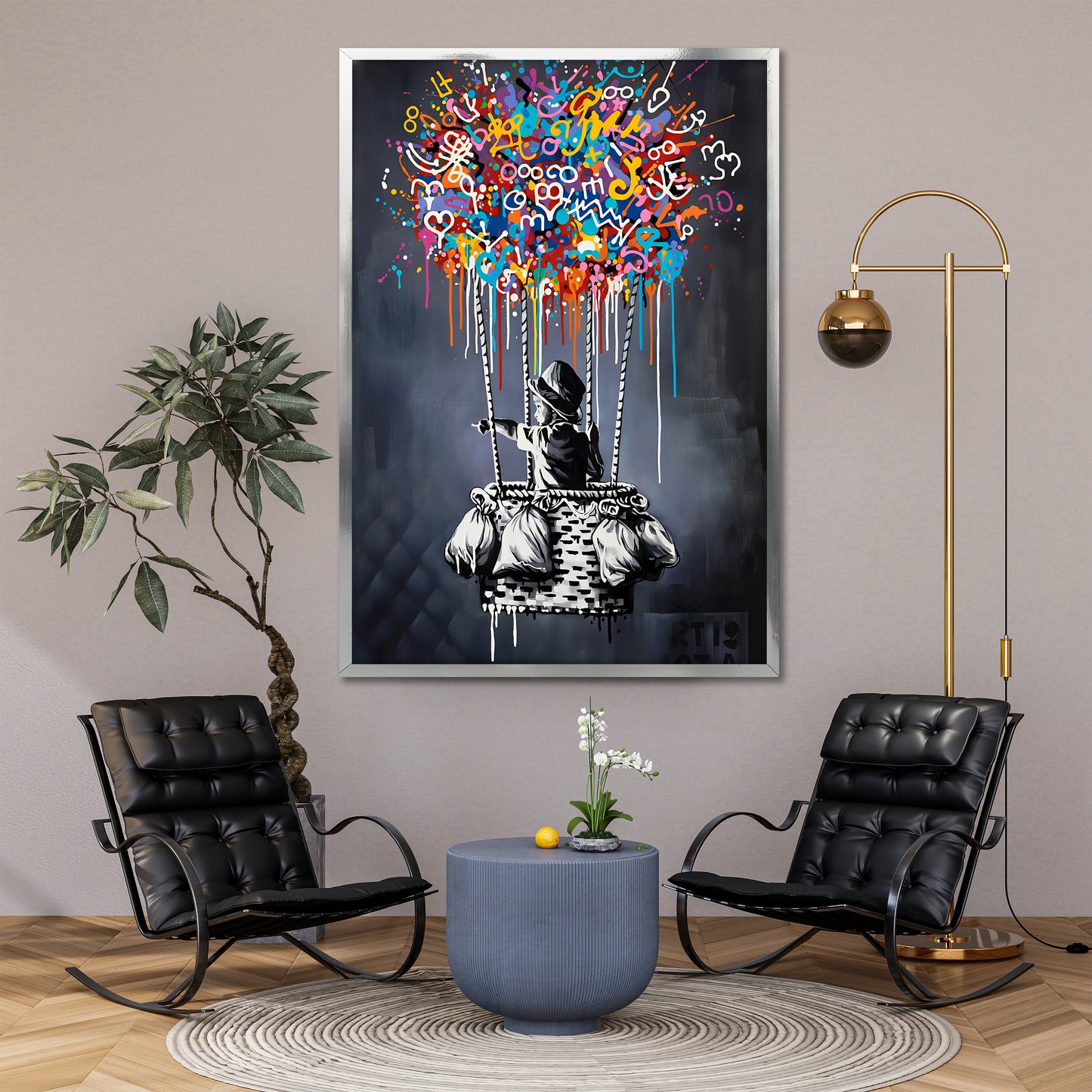 Colorful Graffiti Hot Air Balloon Canvas Art - Street Pop Art Print