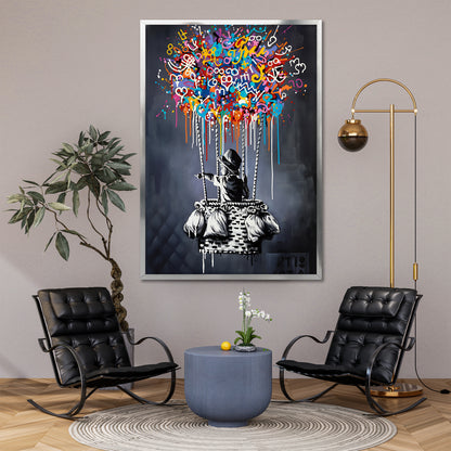 Colorful Graffiti Hot Air Balloon Canvas Art - Street Pop Art Print