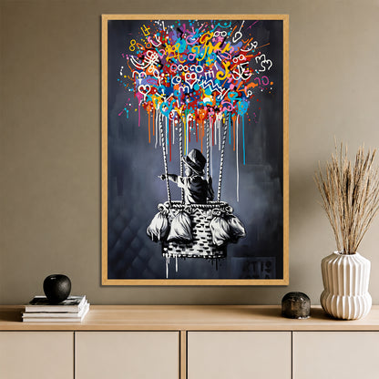 Colorful Graffiti Hot Air Balloon Canvas Art - Street Pop Art Print