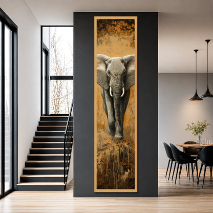 Vertical African Elephant Canvas Painting - Large Animal Wall Hanging for Living Room