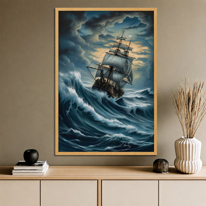 Historical Galleon in Rough Sea Canvas Print - Living Room Wall Decor