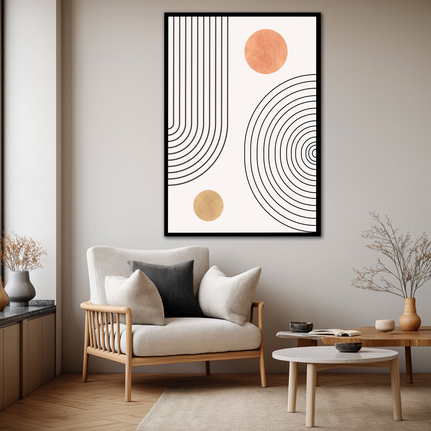 Boho Geometric Lines Wall Art - Mid-Century Modern Bohemian Print