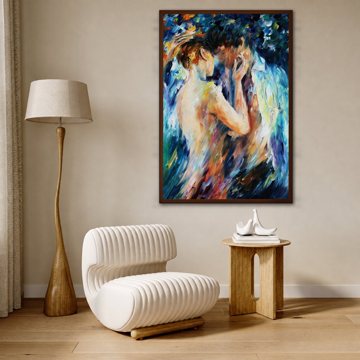 Embracing Couple Canvas Art - Vibrant Expressionist Wall Art