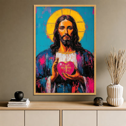 Sacred Heart of Jesus Wall Art - Colorful Pop Art Christ Painting