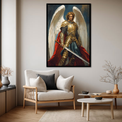 St Michael Archangel in Golden Armor Canvas Print - Warrior Angel Wall Art