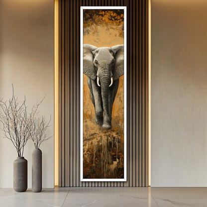 Vertical African Elephant Canvas Painting - Large Animal Wall Hanging for Living Room