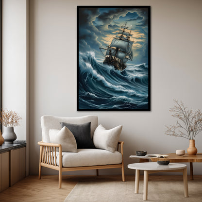 Historical Galleon in Rough Sea Canvas Print - Living Room Wall Decor