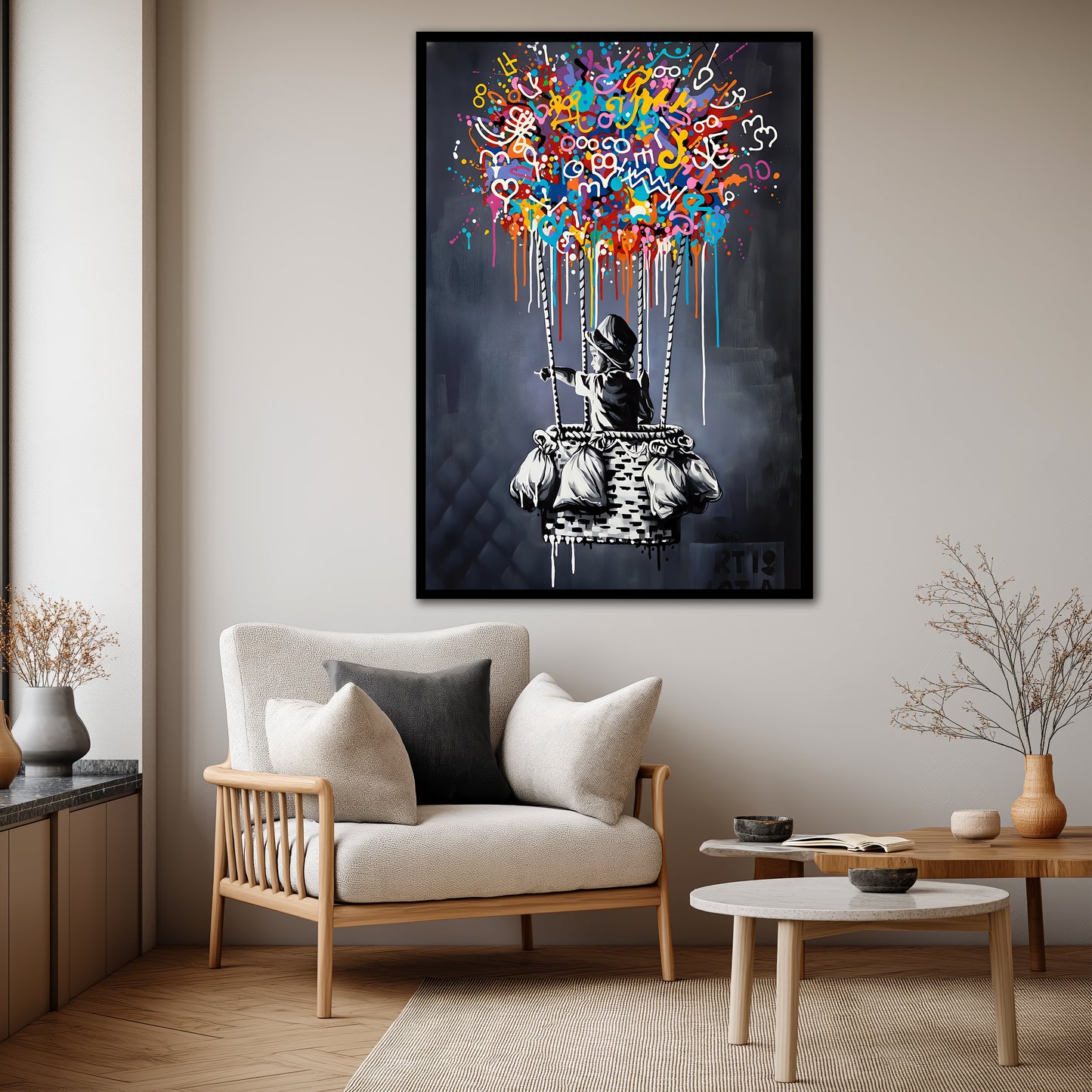 Colorful Graffiti Hot Air Balloon Canvas Art - Street Pop Art Print