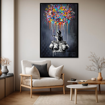 Colorful Graffiti Hot Air Balloon Canvas Art - Street Pop Art Print
