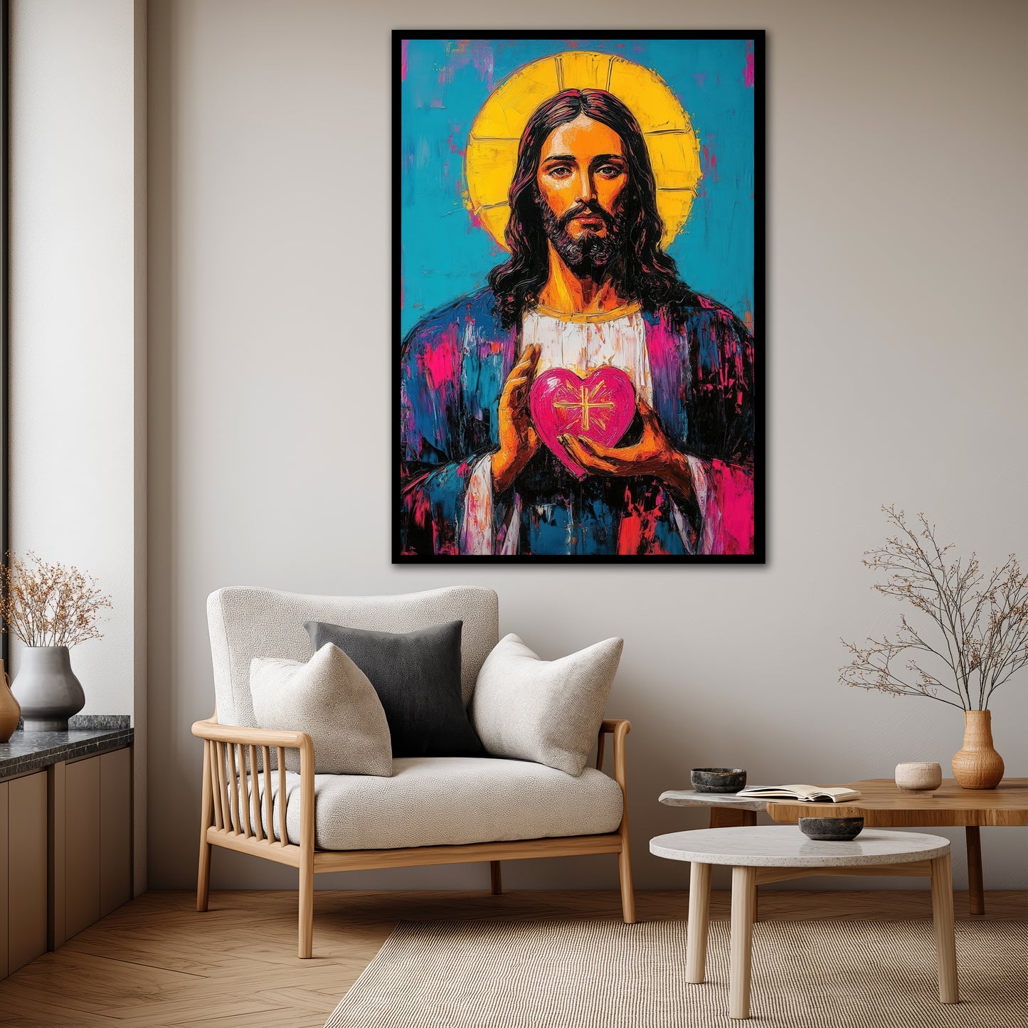 Sacred Heart of Jesus Wall Art - Colorful Pop Art Christ Painting