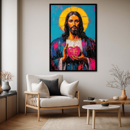 Sacred Heart of Jesus Wall Art - Colorful Pop Art Christ Painting