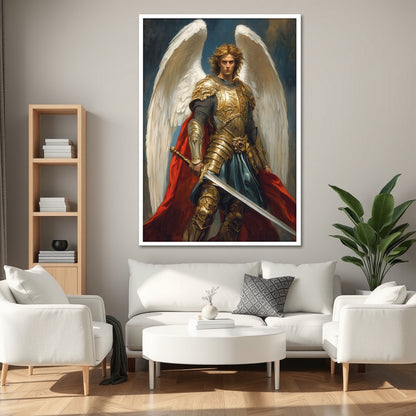 St Michael Archangel in Golden Armor Canvas Print - Warrior Angel Wall Art