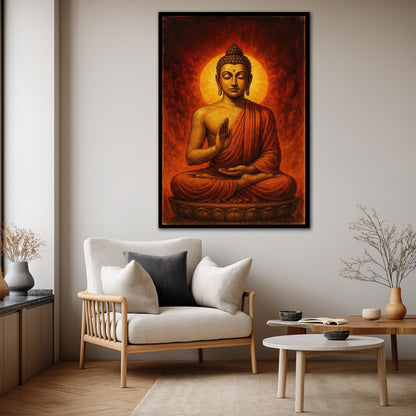 Golden Halo Buddha Canvas Print - Zen & Yoga Room Wall Decor