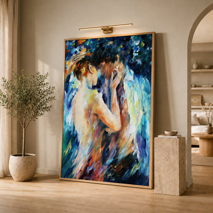 Embracing Couple Canvas Art - Vibrant Expressionist Wall Art