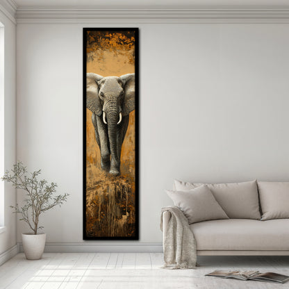 Vertical African Elephant Canvas Painting - Large Animal Wall Hanging for Living Room