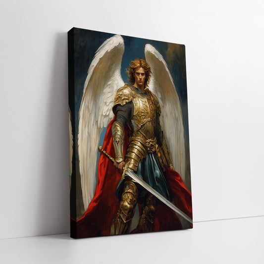 St Michael Archangel in Golden Armor Canvas Print - Warrior Angel Wall Art