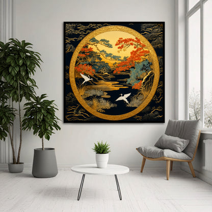 Japanese Cranes Artwork - Luxury Oriental Canvas