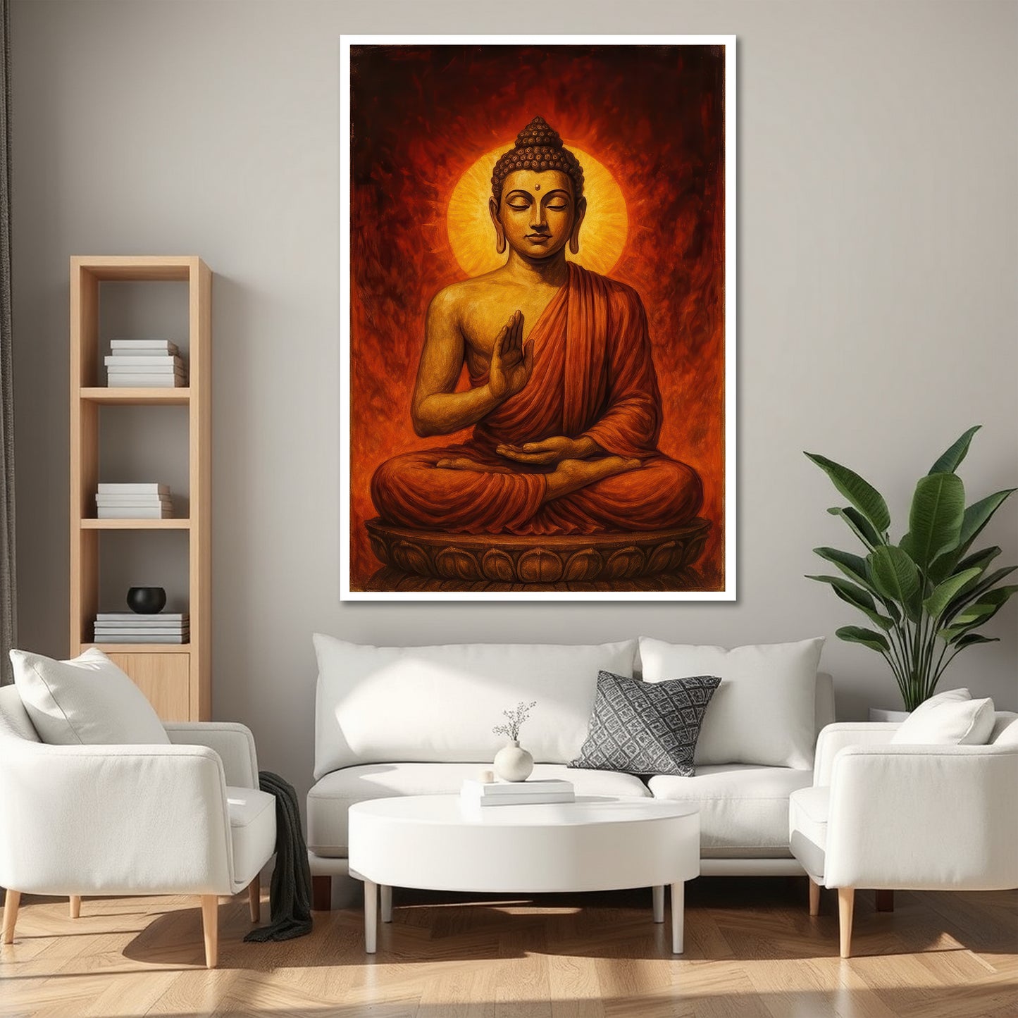 Golden Halo Buddha Canvas Print - Zen & Yoga Room Wall Decor