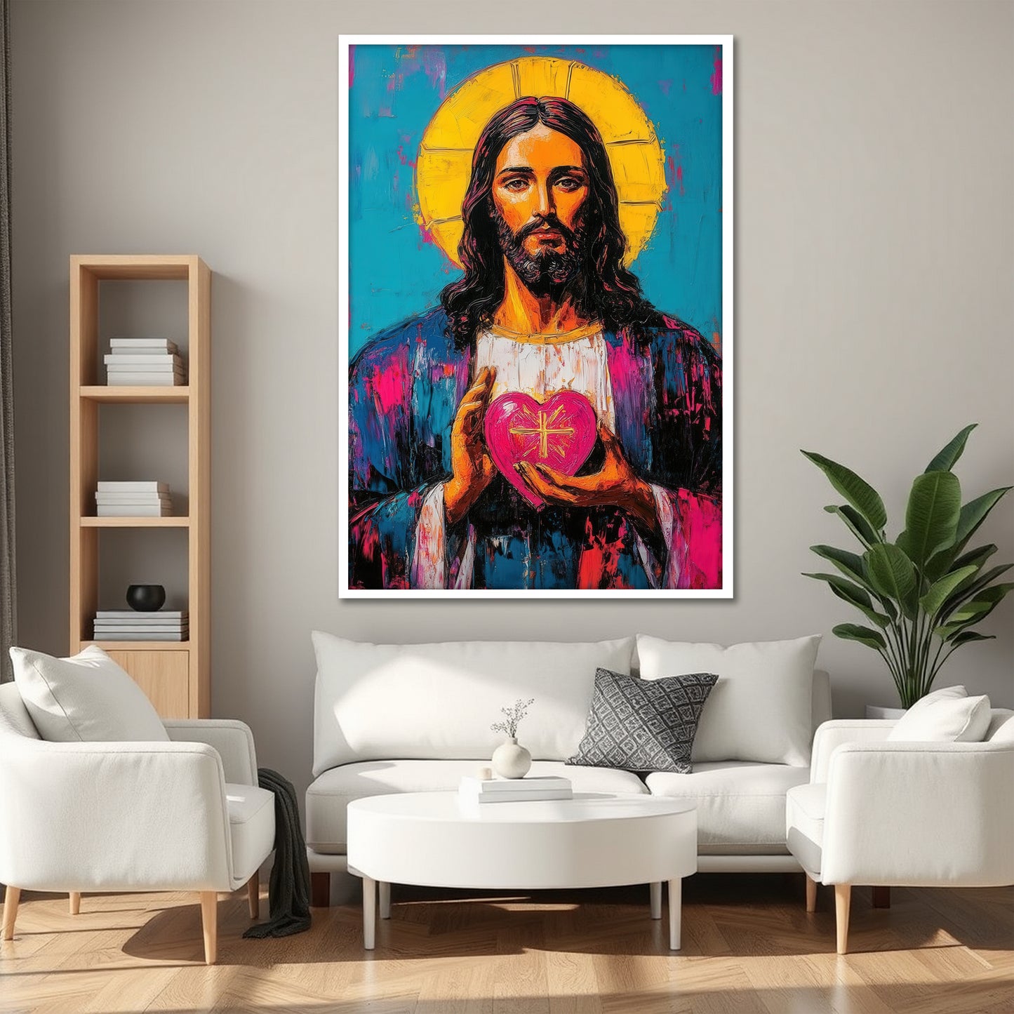 Sacred Heart of Jesus Wall Art - Colorful Pop Art Christ Painting