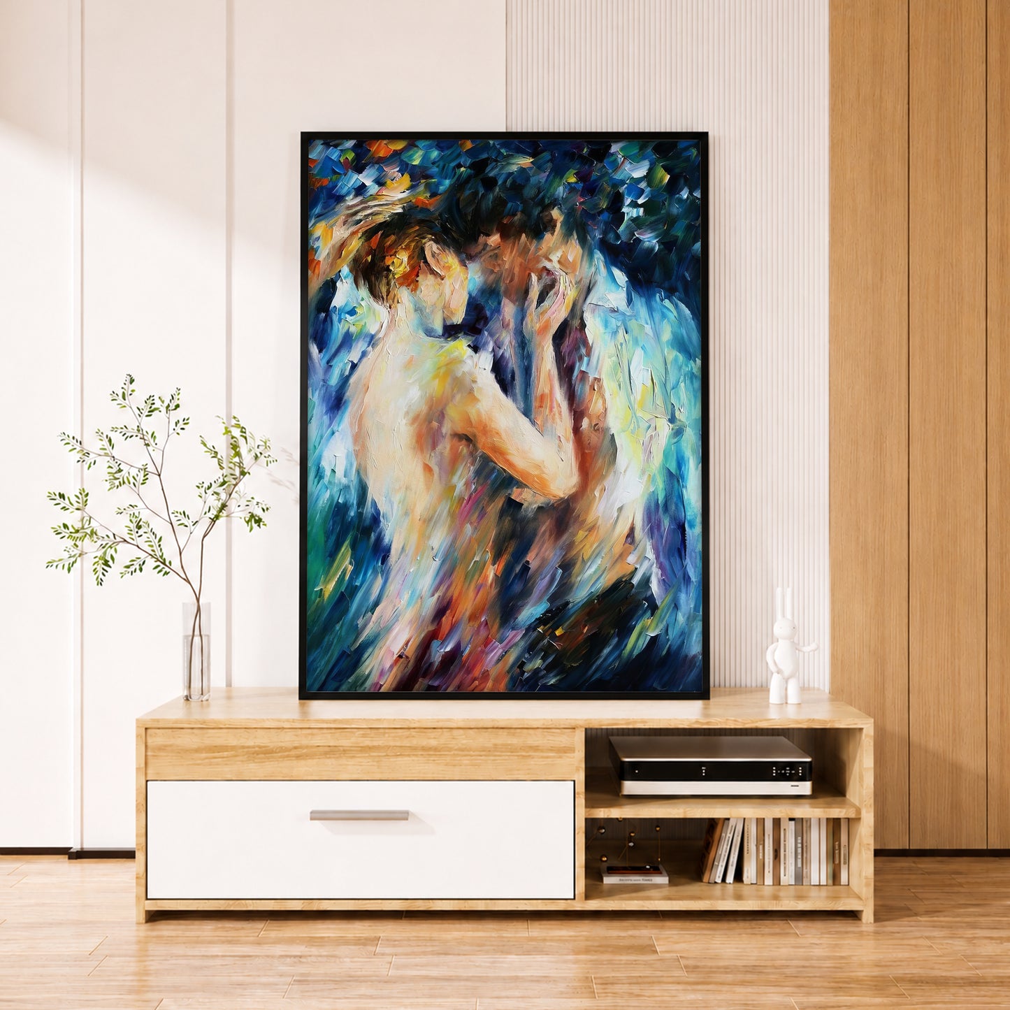 Embracing Couple Canvas Art - Vibrant Expressionist Wall Art