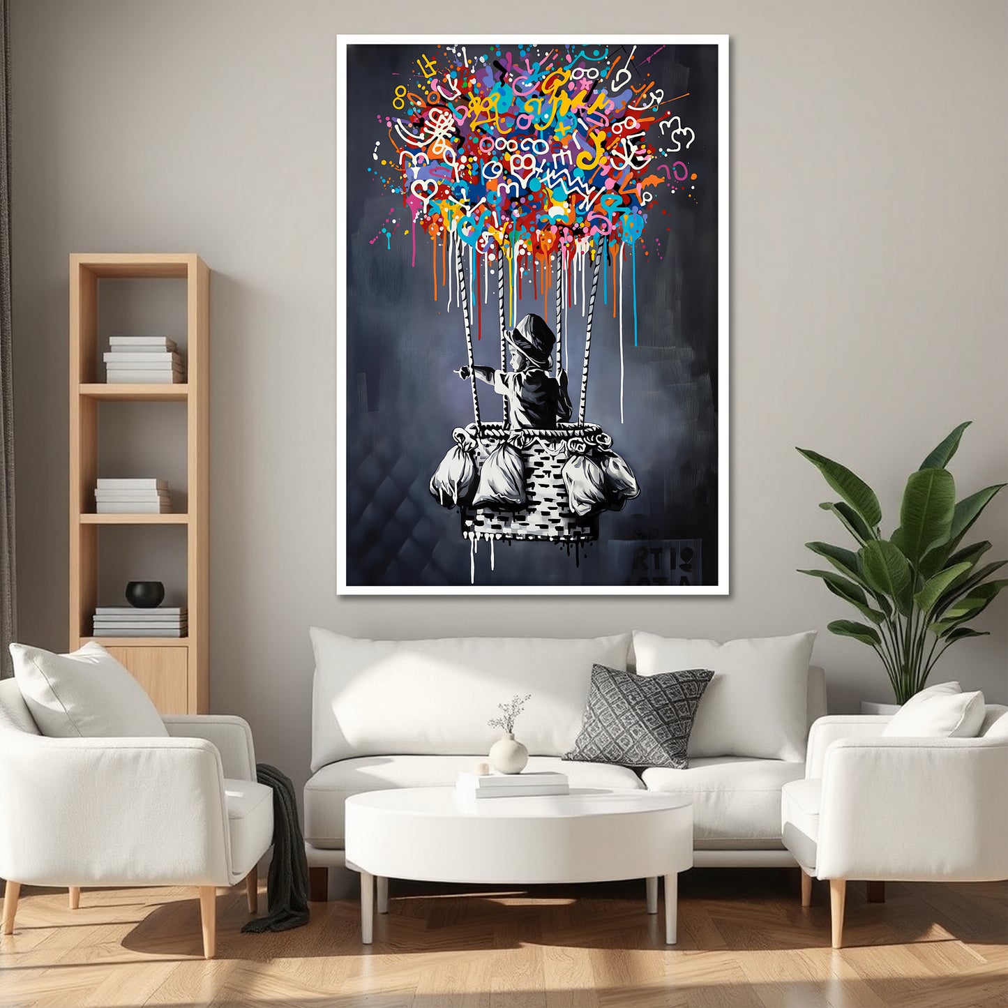 Colorful Graffiti Hot Air Balloon Canvas Art - Street Pop Art Print