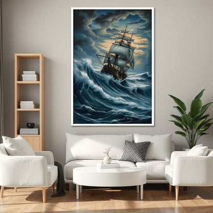 Historical Galleon in Rough Sea Canvas Print - Living Room Wall Decor