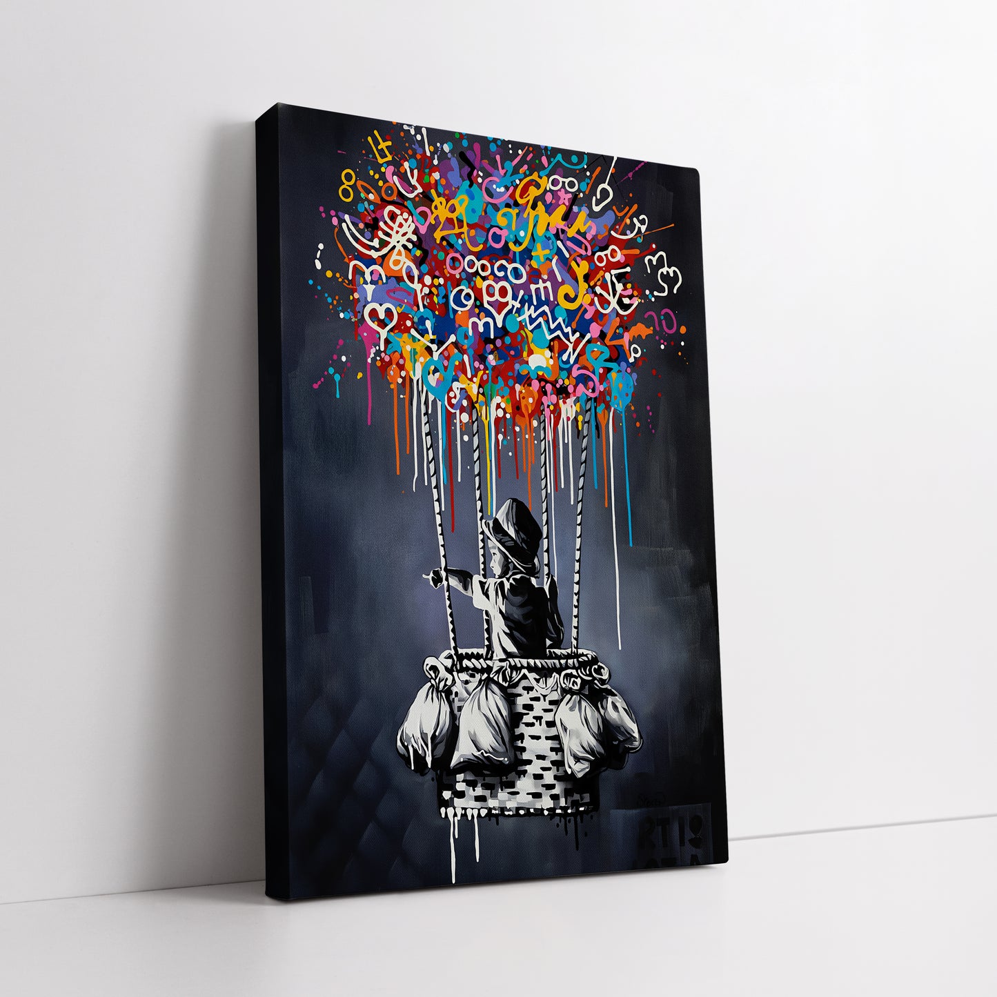 Colorful Graffiti Hot Air Balloon Canvas Art - Street Pop Art Print