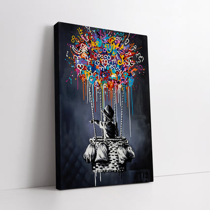 Colorful Graffiti Hot Air Balloon Canvas Art - Street Pop Art Print