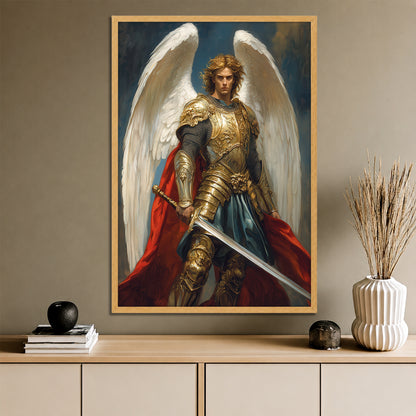 St Michael Archangel in Golden Armor Canvas Print - Warrior Angel Wall Art