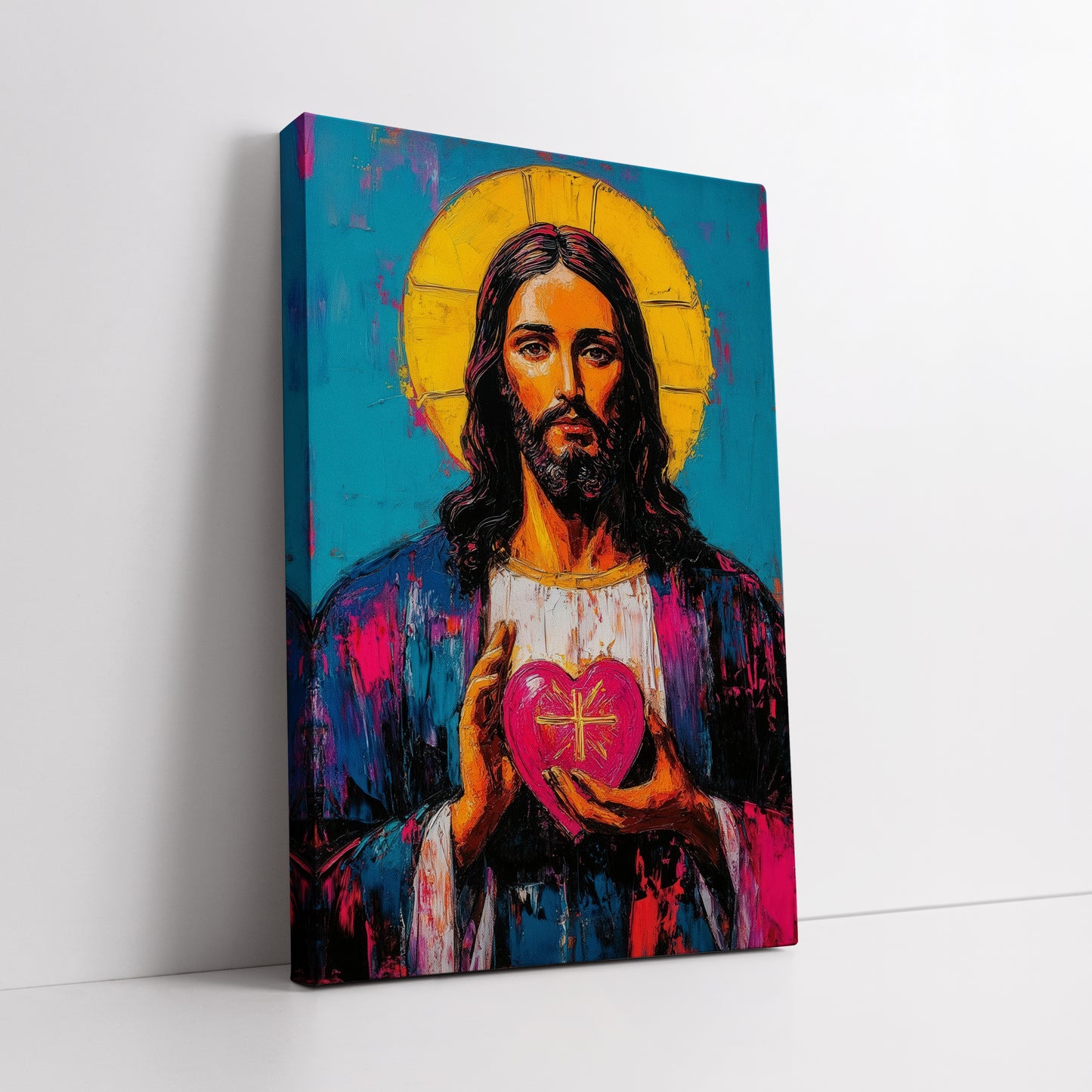Sacred Heart of Jesus Wall Art - Colorful Pop Art Christ Painting
