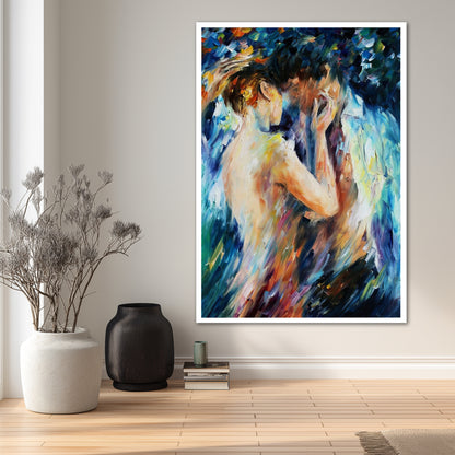 Embracing Couple Canvas Art - Vibrant Expressionist Wall Art