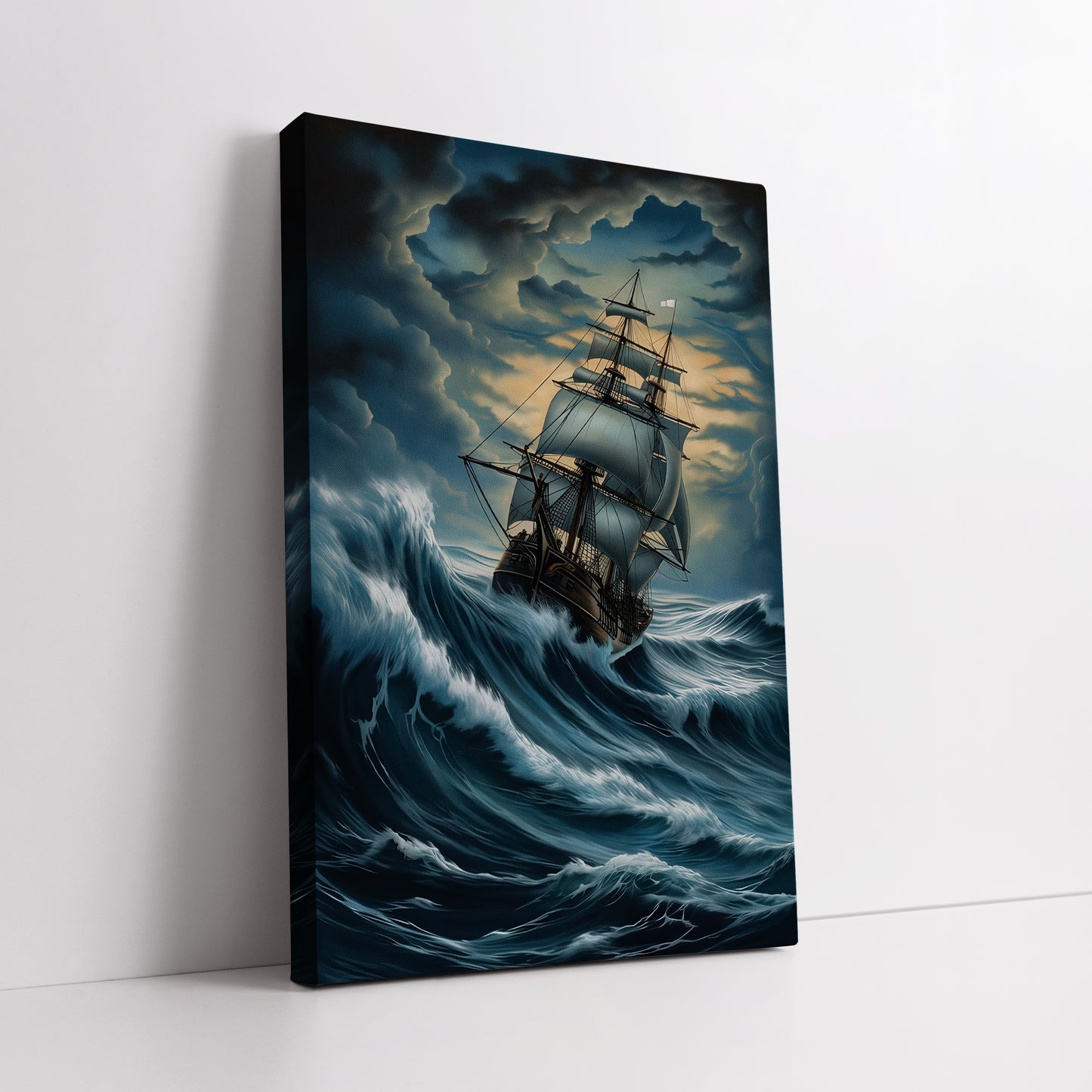 Historical Galleon in Rough Sea Canvas Print - Living Room Wall Decor
