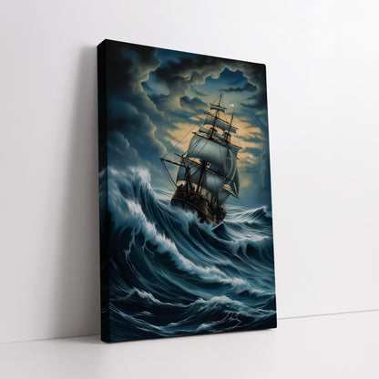 Historical Galleon in Rough Sea Canvas Print - Living Room Wall Decor