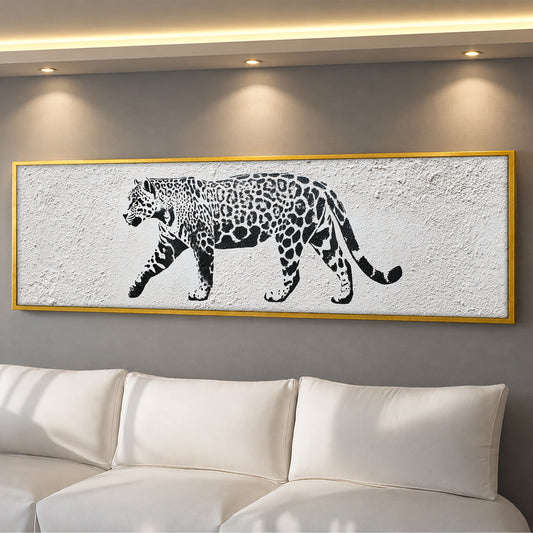 Black and White Leopard Panoramic Canvas Art - Modern Wall Decor
