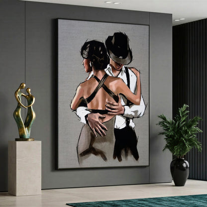Modern figurative canvas wall art featuring a romantic tango dancing couple
