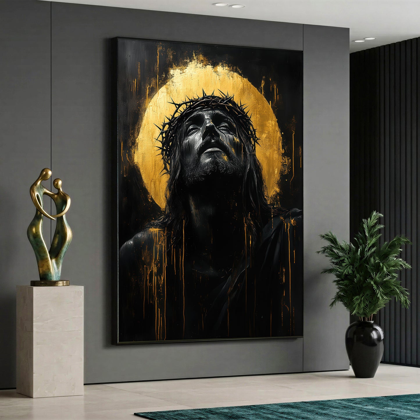 Gold Jesus Canvas Wall Art - Christian Modern Living Room Decor