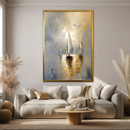 Abstract Sailboat and Ocean Canvas Print - Modern Living Room Decor