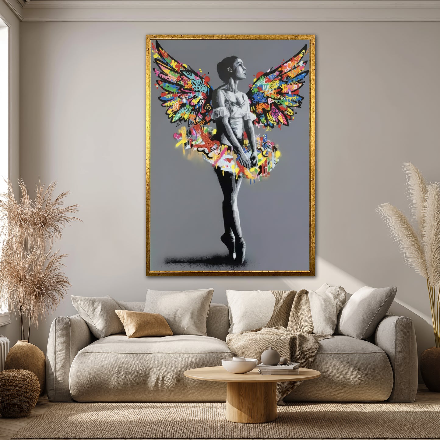 Graffiti Angel Wings Ballerina Canvas Art - Street Pop Art Print