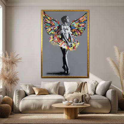 Graffiti Angel Wings Ballerina Canvas Art - Street Pop Art Print