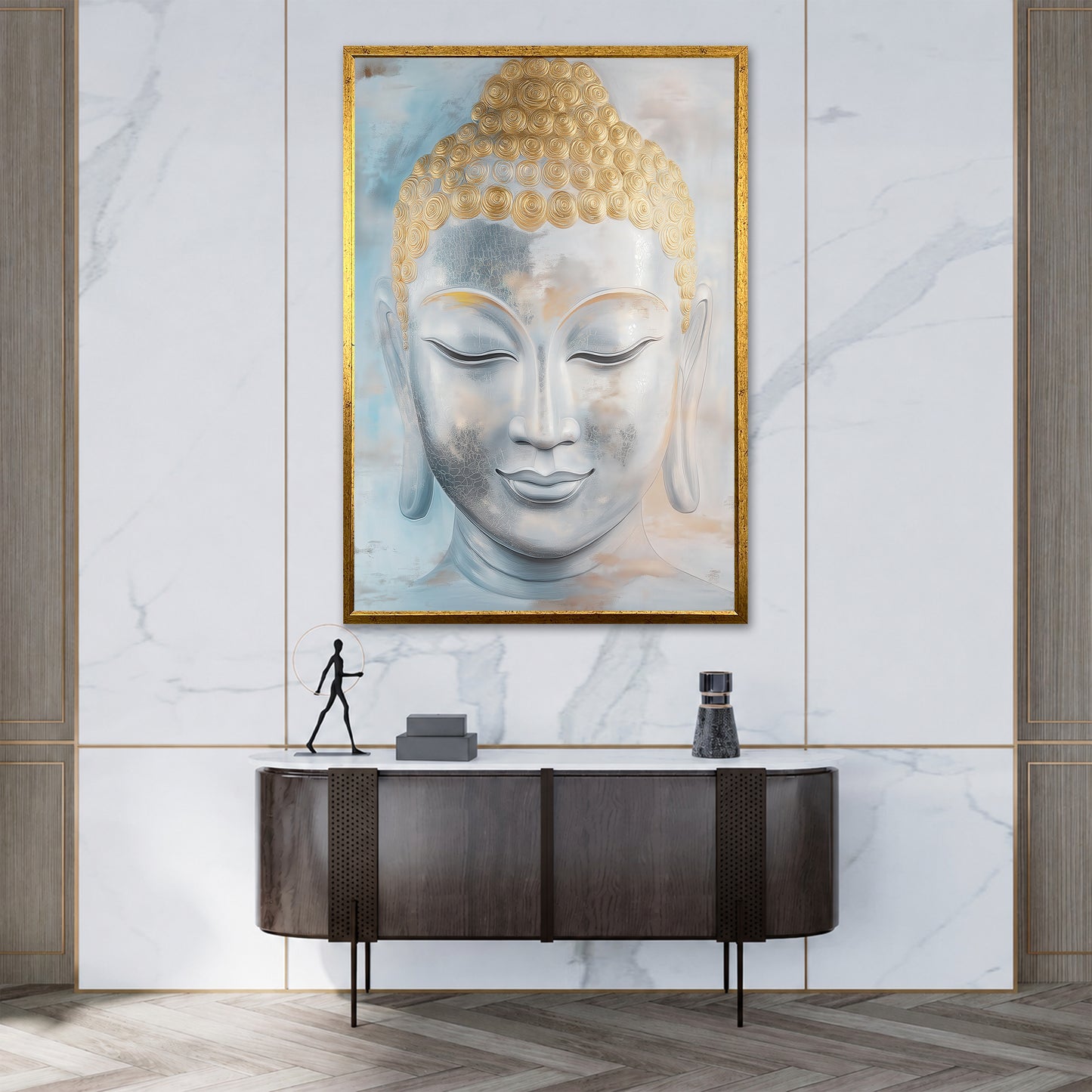 Gold and White Buddha Canvas Art - Serene Zen Meditation Decor