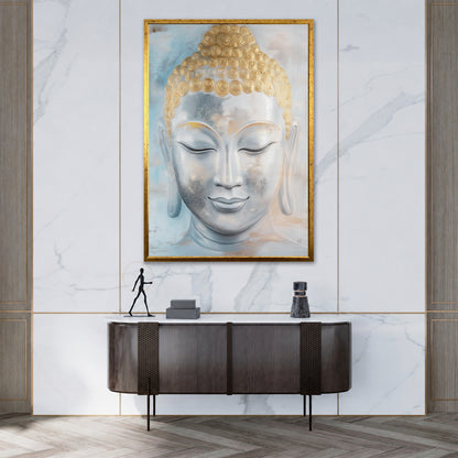 Gold and White Buddha Canvas Art - Serene Zen Meditation Decor