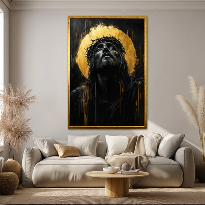 Gold Jesus Canvas Wall Art - Christian Modern Living Room Decor