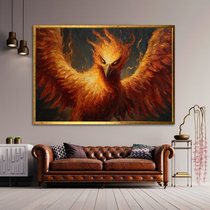 Rising Phoenix Wall Art - Fire Bird Mythological Canvas Print