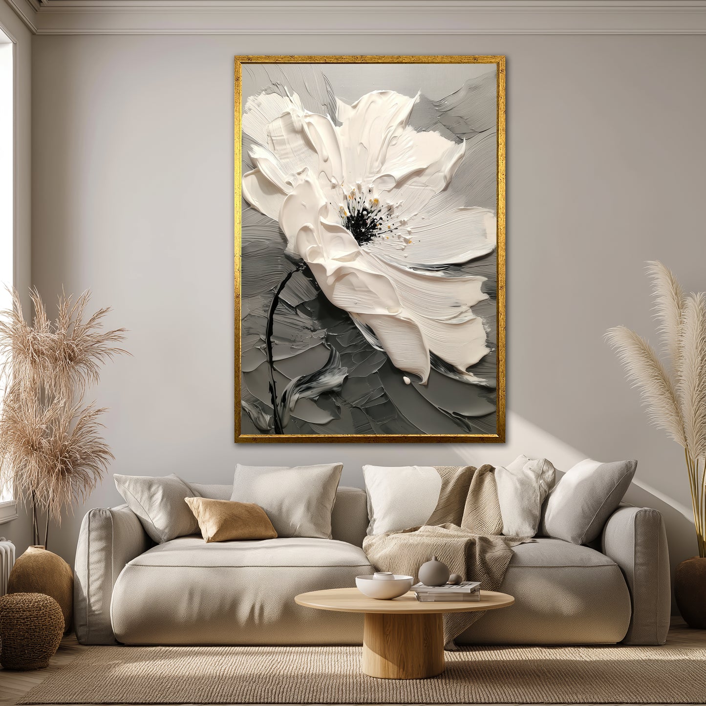 White Flower Canvas Wall Art - Modern Minimalist Floral Print