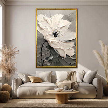 White Flower Canvas Wall Art - Modern Minimalist Floral Print