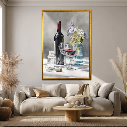 Wine and Flowers Still Life Canvas Print - Dining Room & Kitchen Decor