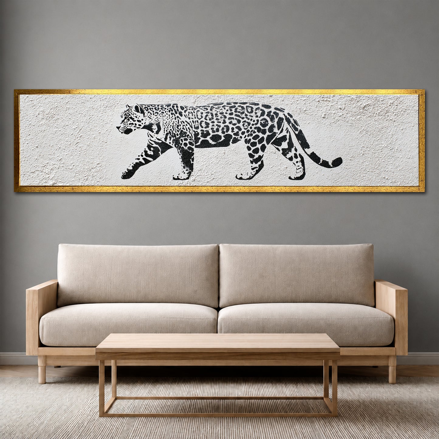 Black and White Leopard Panoramic Canvas Art - Modern Wall Decor
