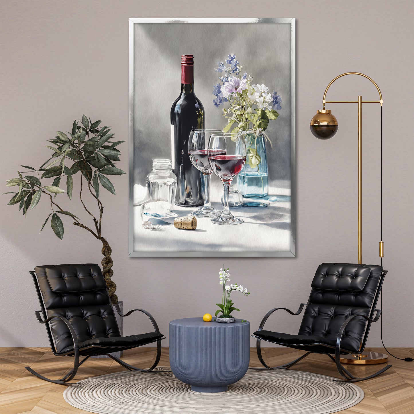 Wine and Flowers Still Life Canvas Print - Dining Room & Kitchen Decor